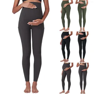 Leggings d'entraînement de maternité du pantalon pour femmes sur le ventre de la grossesse active usure yoga doux athlétique avec poches