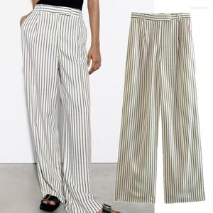 Pantalon femme Maxdutti britannique rétro petit ami pantalon décontracté rayé lin mode taille haute dames bas