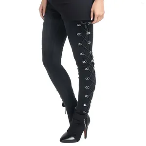Pantalon féminin Leggings noirs gothiques médiévaux pans côté lacet up pousse les femmes slim fit pantalon punk de style punk