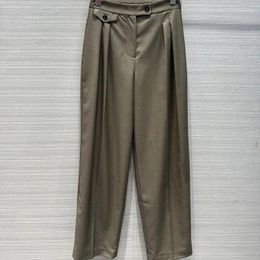 Pantalon féminin moyen haut taille plissée de la jambe large femme de navettage style français haut de gamme à pantalon total en ligne droite effilée