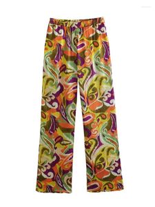 Pantalon femme MESTRAF femmes 2023 mode poches avant imprimé droit Vintage taille haute avec élastique femme pantalon Streetwear