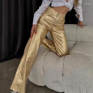 Pantalon femme couleur métallique femmes droite solide fermeture éclair taille haute pantalon automne hiver rue élégant bureau dame tenue