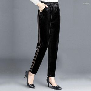 Vrouwen Broek Middelbare Leeftijd Ouderen Moeder Goud Fluwelen Herfst Winter Elastische Casual Rechte Vrouwen Hoge Taille Sport Broek W2272