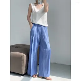 Miyake – pantalon pliable pour femmes, mode d'été, tempérament élégant, drapé fin, ample, décontracté, cent jambes larges, grande taille
