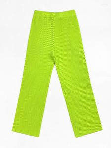 Vrouwen Broek Miyake Geplooide Rechte Fluorescerende Groene Vrouwen Leggings 2023 Lente Zomer Koreaanse Mode Esthetische Kleding