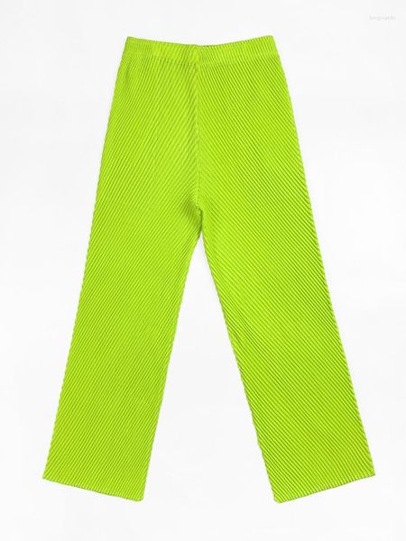 Pantalones de mujer Miyake plisado recto verde fluorescente mujeres Leggings 2023 Primavera Verano moda coreana ropa estética