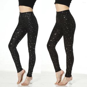 Pantalones de mujer Pantalones estrellados de fibra modal Mujeres Sexy Súper elástico Cintura alta Leggings delgados Estrellas de rayas doradas / plateadas Forma del cuerpo apretado