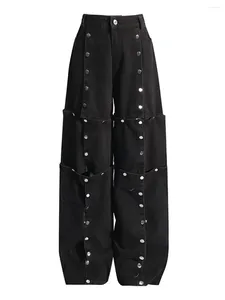 Pantalones de mujer Modphy, pantalones vaqueros negros de pierna ancha para mujer, cintura alta, diseño de botones desmontables, pantalones vaqueros rectos de mezclilla 2024, pantalones de moda