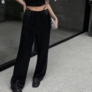 Pantalon femme en soie de mûrier noir décontracté ample tombant droit pantalon Design à jambes larges