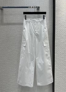 Pantalon pour femme, salopette blanche décontractée multi-poches avec tissu léger et confortable