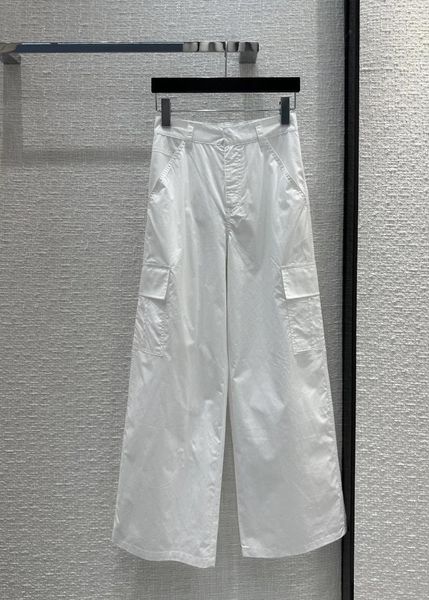 Pantalones de mujer Mono blanco informal con múltiples bolsillos y tela ligera y cómoda