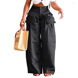 Pantalon femme Mutevole jambe large ample Cargo Streetwear femme Patchwork Stretch droit Baggy pantalon poche amovible Hip Hop