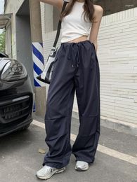 Pantalones de mujer Azul marino Pantalón largo de pierna recta suelta con bolsillo Y2k Ropa coreana Pantalón de chándal Pantalón de carga de verano Harajuku