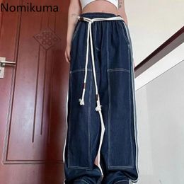 Vrouwen Broek Nomikuma Pantalones De Mujer Hoge Taille Wijde Pijpen Contrast Kleur Patchwork Vrouwen Retro Elegante Harajuku Y2k Streetwear