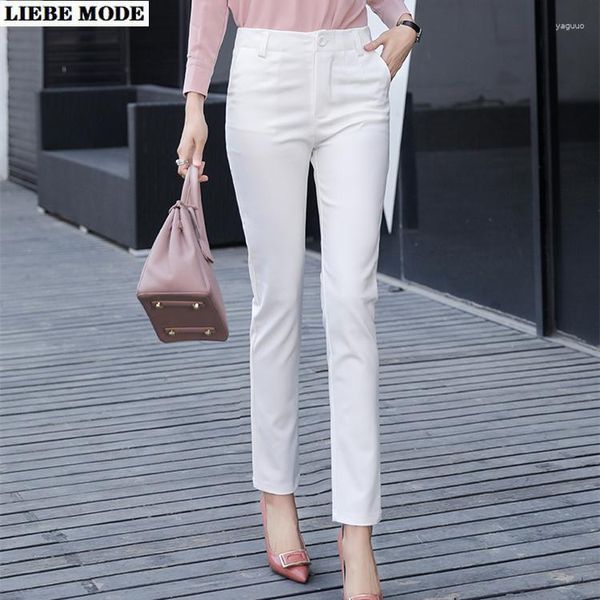 Pantalones para mujer Office Lady Diseño de negocios Lápiz casual Ol Moda Caqui Traje blanco Mujeres Mediados de cintura Slim Formal Ropa de trabajo Pantalones