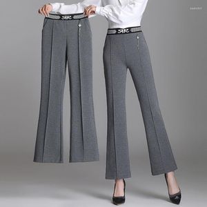Pantalons pour femmes Bureau Lady Mode Flare Coréen Printemps Automne Femmes Élastique Taille Haute Solide Simple Poche Slim Polyvalent Pantalon Décontracté