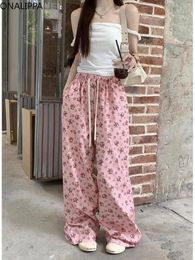 Pantalon féminin onalippa fleurs imprimer le pantalon rose pantalon femmes trafou de taille élastique