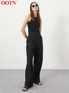 Pantalon Femme OOTN Noir Plissé Palazzo Femmes Taille Haute Casual Pantalon d'automne Pantalon de travail Longueur au sol Lâche Bureau Dames 2024