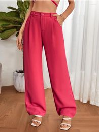 Pantalones de mujer oumengka sólido cintura alta pierna ancha ancha mujeres primavera otoño femenino y2k damas blancos pantalones largos