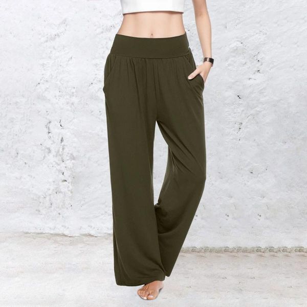 Pantalones de mujer bragas para mujeres moda casual sólido pierna ancha suelta comodidad yoga pantalones de chándal diseño de bolsillo algodón elástico hipster
