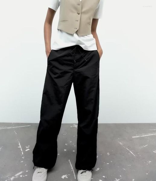 Pantalon femme Parachute décontracté Hippie Y2K Cargo femmes taille haute pantalon de survêtement cordon poches coréen Vintage blanc mode 2023