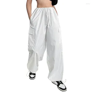 Pantalons pour femmes Parachute Y2K Esthétique Femmes Solide Couleur Cordon de serrage Taille moyenne Pantalon de survêtement Casual Baggy Cargo Pantalon avec poches