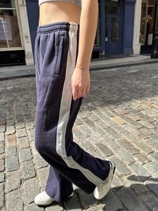 Patchwork voor damesbroek losse sport vrouwen herfst katoenen elastische hoge taille rechte broek vintage mode casual y2k broek 2024