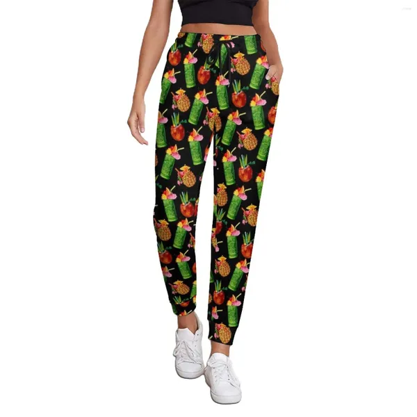 Pantalones de mujer con diseño de cóctel Tiki para correr de piña, ropa de calle, pantalones de chándal con gráficos Retro de primavera, talla grande