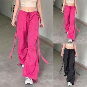 Pantalon Cargo rose pour femmes, survêtement surdimensionné, avec ruban à lacets, taille basse, Chic, Capris décontracté, Streetwear, été, 2024