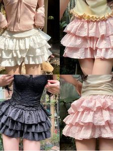 Damesbroek Roze Schattig Lolita Veiligheidskorte broek Dames Zomer Hoge taille Gelaagde Luffy Pompoen Shorts Meisje Zwart Koreaanse stijl Pluizige bloeiers