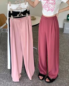 Pantalon femme rose vadrouille décontracté femme 2023 été taille haute droite jambe large ample drapé pantalon costume