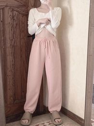Pantalon femme rose pantalon de survêtement femme coton taille élastique pour les filles kawaii