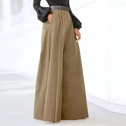 Damesbroek geplooid Design Elegant High Taille Wide been met zakken voor vrouwen Solid Color Flar La Vared Broek Werkkleding woon -werkverkeer