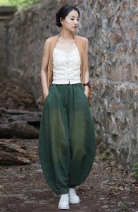 Pantalon féminin poches plissées en coton non stretch ramie toute la saison des vêtements de femme capris