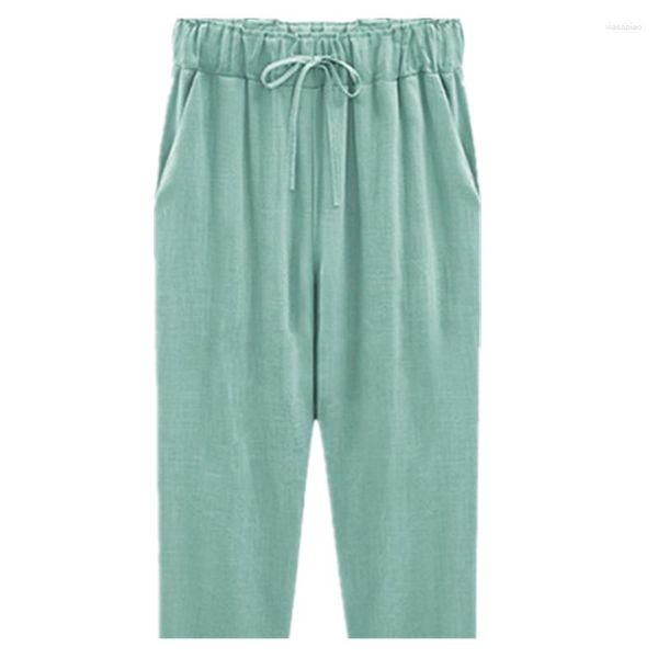 Pantalones de mujer de talla grande 6XL 7xl 8xl pantalones de verano para mujer holgados hasta la pantorrilla de algodón y lino informal cintura elástica Harem