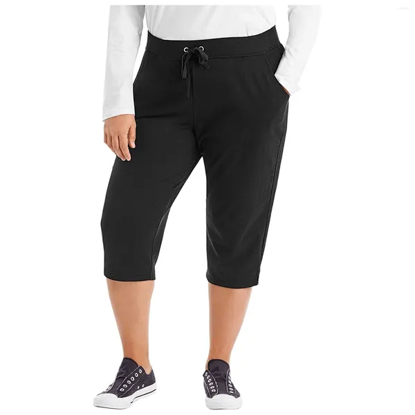 Pantalon féminin plus taille cordon stretch pantalon recadré pantalon yoga pantalon sweet pants minces de leggings fond 2024