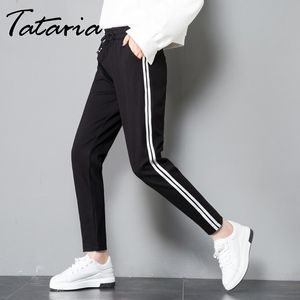 Dames Broek Plus Size Koreaanse Stijl Motie Elastische Taille Sportroos Zwart Wit Gestreepte Zij Joggingbroek Dames 210514