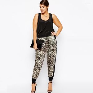 Damesbroek plus size dames luipaard print hoge taille casual broek