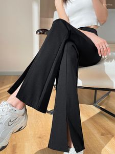 Damesbroek Plus Size Slit Black Flare voor damesbroeken Koreaanse stijl Casual Office Lady Vrouwelijke hoge taille Lange Bell Bottom