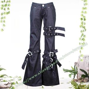 Damesbroek plus size streetwear y2k Japanse punk retro micro-flare bandage jeans vrouwelijke zwarte klinknagels modis heren uit wijd neutraal