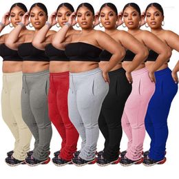 Pantalones de mujer Pantalones de chándal apilados de talla grande para mujer con bolsillos Pantalones deportivos con cordón Leggings de mujer de gran tamaño de talle alto S- 4XL