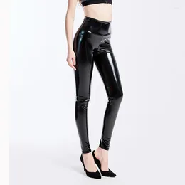 Damesbroek Plus Size XXXL Zwarte Damesleggings Sexy hoge taille Elastisch Pu-leer Mager Glanzend Wetlook Metallic Latex Legging