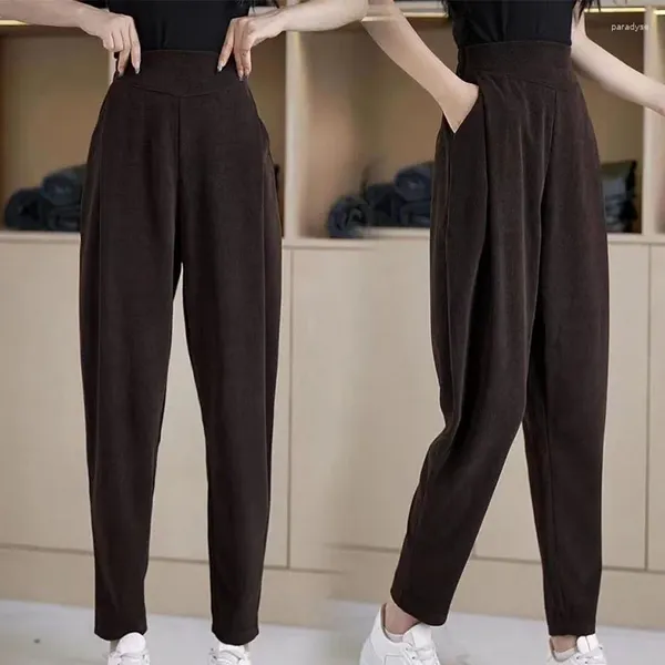 Pantalon femme peluche épais décontracté velours côtelé chaud pied lié radis pantalon taille haute Harlan pour les femmes