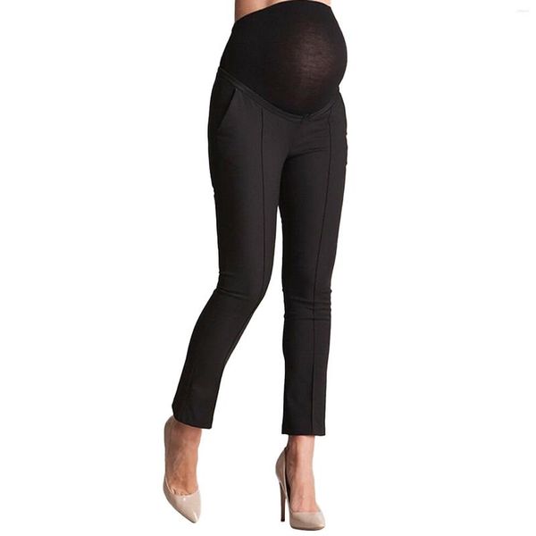 Pantalones de mujer Embarazadas Regalo Trabajo Elástico Maternidad Oficina Soporte Sólido Embarazo Pantalón Levantar Negro Tobillo completo Longitud Suave