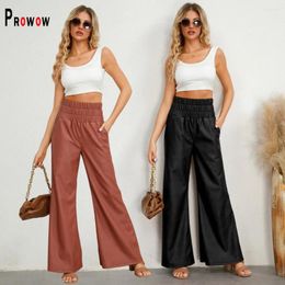 Pantalon Femme Prowow Pantalon Mode Pu Cuir Noir Pantalon à Jambes Larges Taille Haute Couleur Unie Marron Slim Fit Streetwear Bas Femme