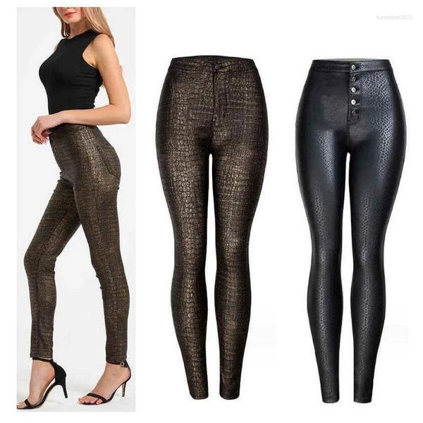 Pantalon femme cuir PU automne hiver taille haute peluche velours slim crayon motif serpent pantalon