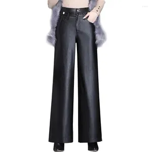 Pantalon Femme PU Cuir Jambe Large Femmes Lâche Casual Plus Taille Taille Haute Punk Gothique Pantalon Noir Hiver Épais Vêtements Chauds