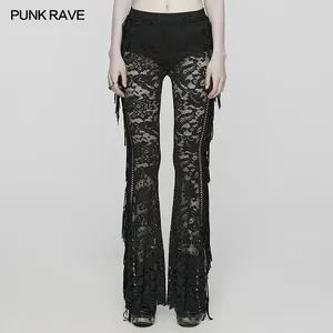 Pantalon féminin punk rave gothique stretch stretch pantalon en dentelle en maille sexy slim