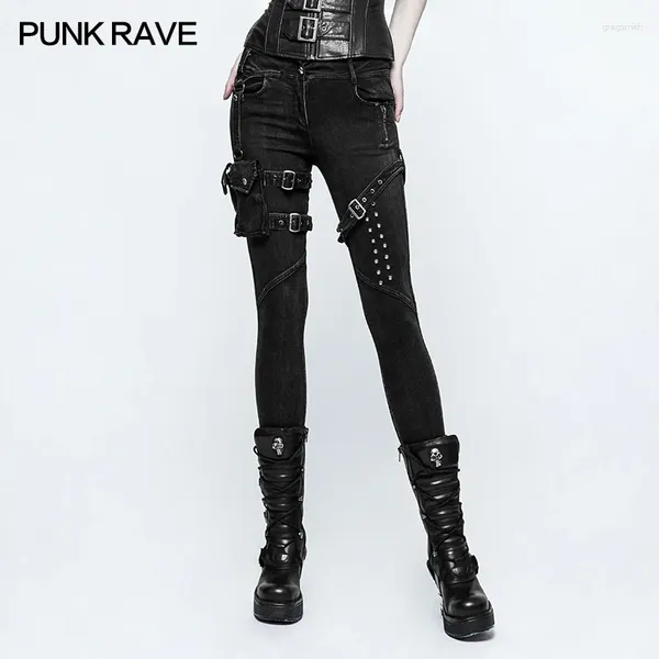 Pantalon féminin punk rave femmes serrées noires rock heavey metal sexy skinny jean k295