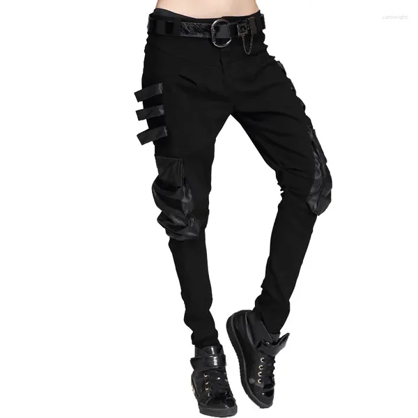 Pantalones de mujer estilo Punk PU cuero parche diseño de bolsillo Harem Hip Cool Rock Stretch Skinny lápiz señoras Streetwear Pantalones